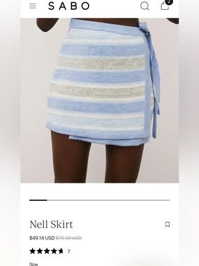 Sabo Skirt Light Blue, Green & White Striped Knit Wrap Mini US size M